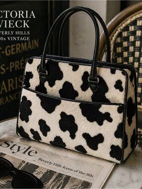 RARE Vintage  Victoria Wieck Beverly Hills Cow Print Pony Hair Handbag EUC